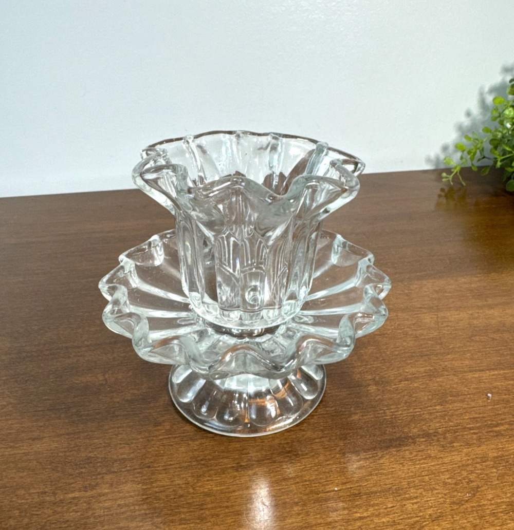Vintage Partylite Clear Glass Candle Holder Ruffled Edge Votive Cup Taper